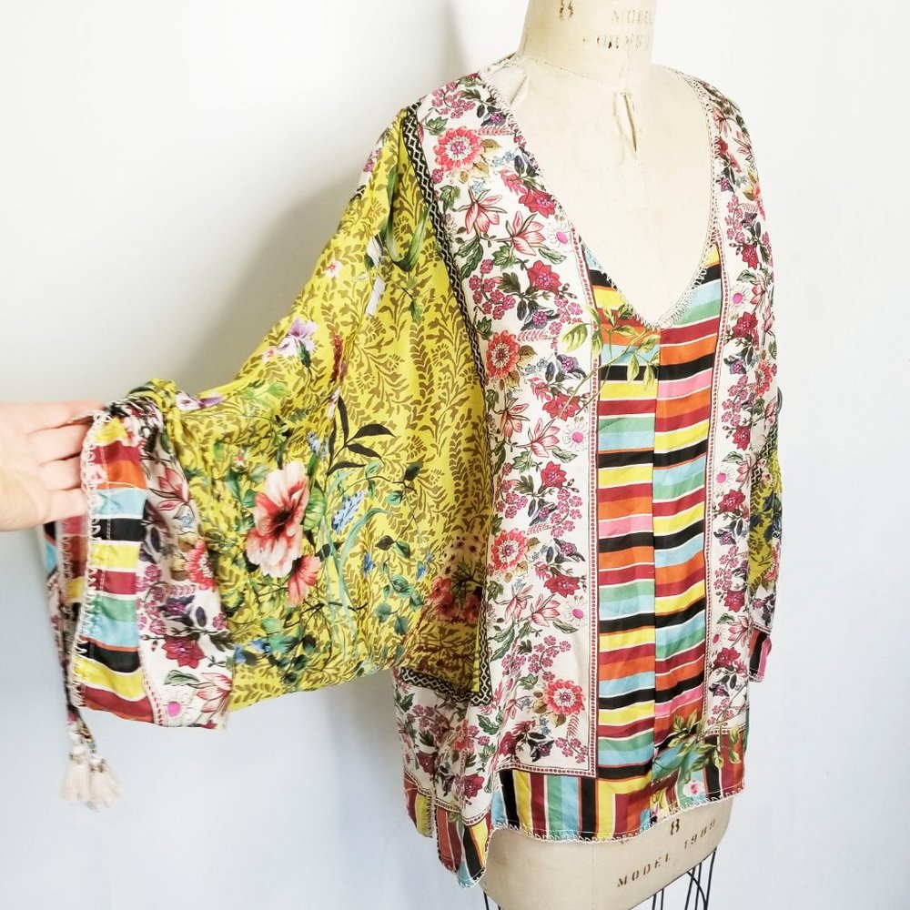 Johnny Was Colorful Floral and Stripe Blouse - Picture 11 of 13